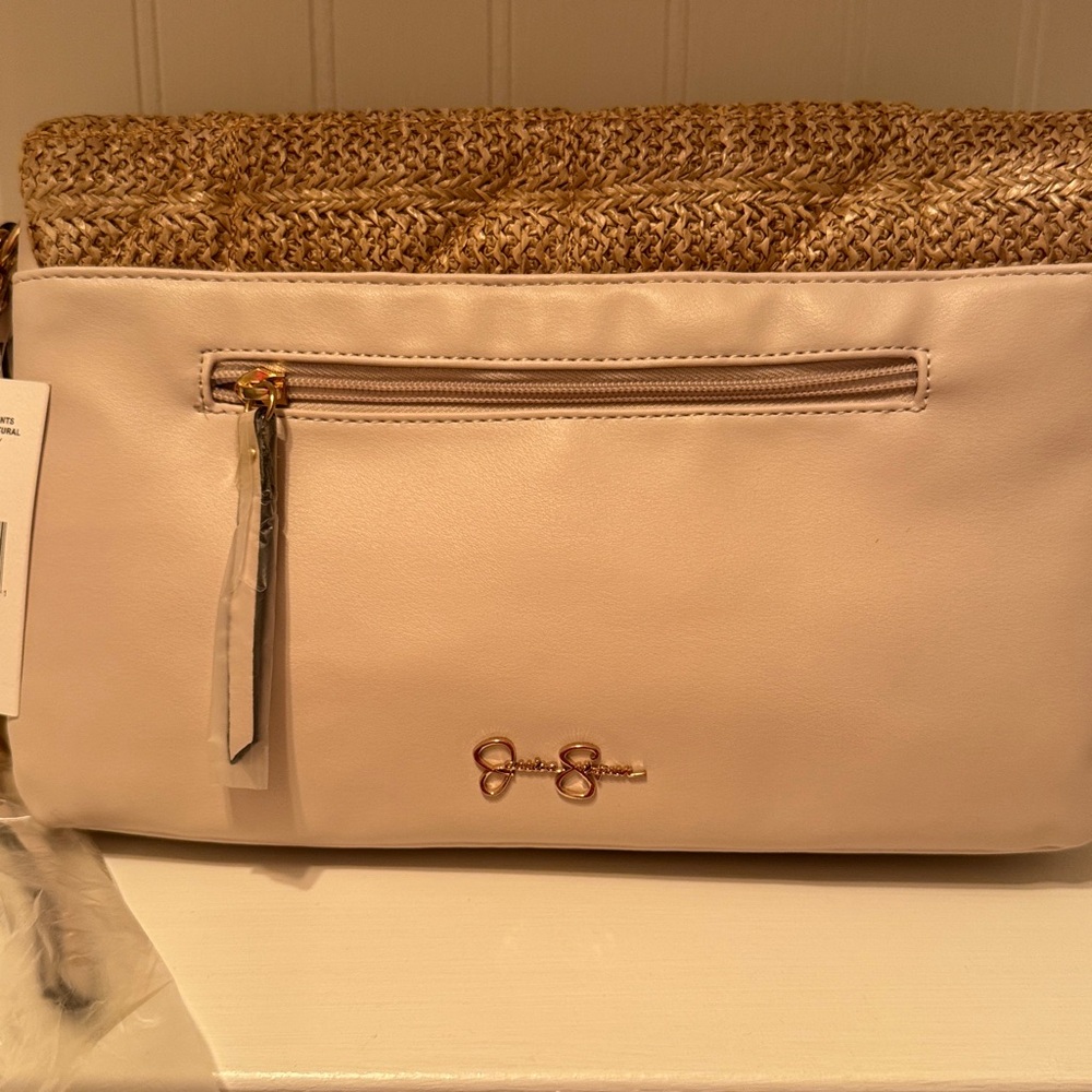 NWT Jessica Simpson Stylish Tan Woven Handbag with Gold Accents - Picture 7 of 8